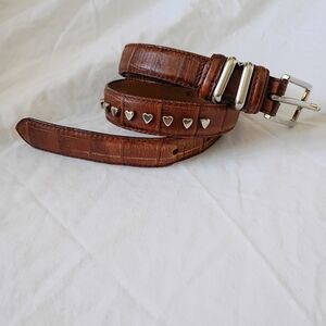 Genuine Leather Belt Women M Silver-tone Heart Details Talbots Italy Made 1/2 in